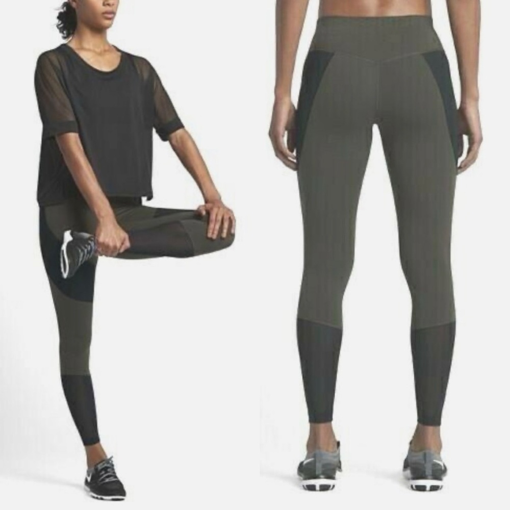 Nike Leggings Power Legendary Mid-Rise Training Tights Olive Green Women Medium‎